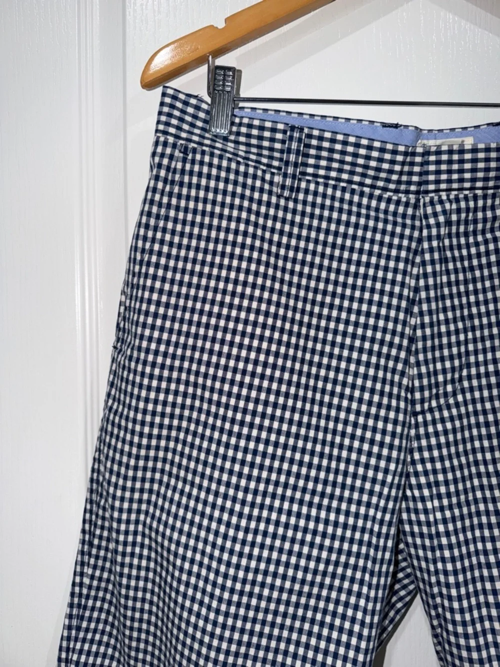 J. Crew Men’s Shorts Navy Blue White Gingham Check 100% Cotton Flat Front 34”
